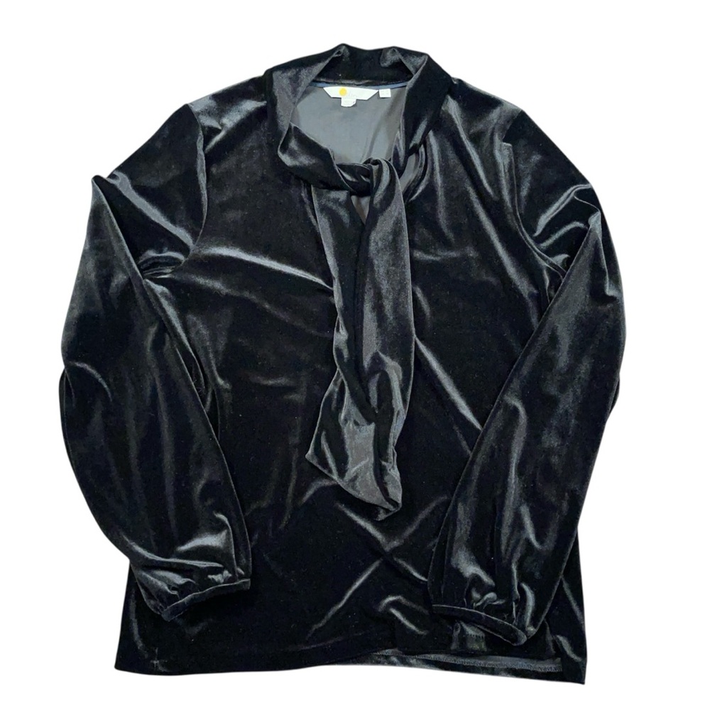 NWOT Boden Nancy Velvet TopWomen’s Size 10 Black V-neckline Neck Tie